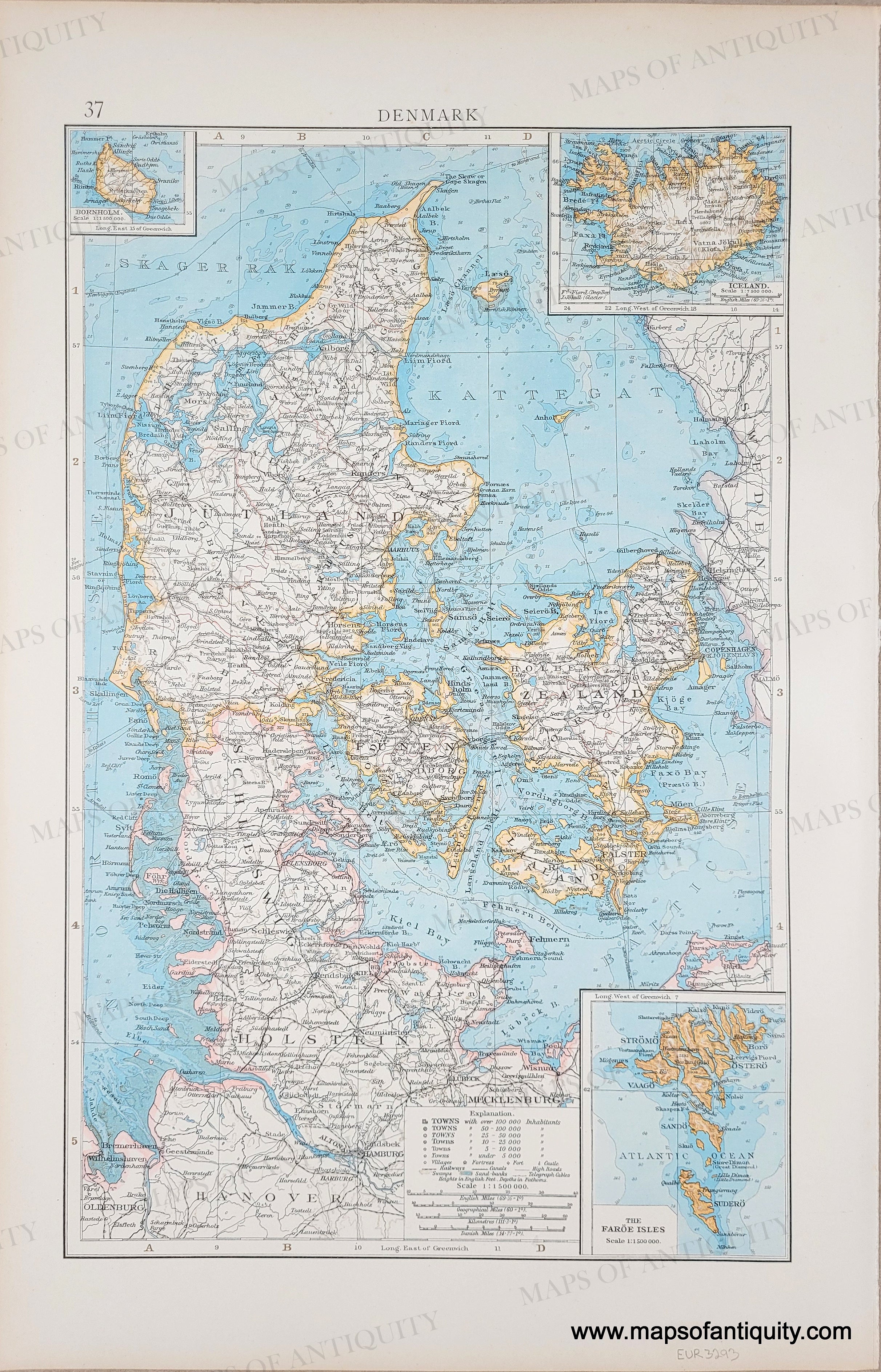 1900 - Denmark - Genuine Antique Map – Maps of Antiquity