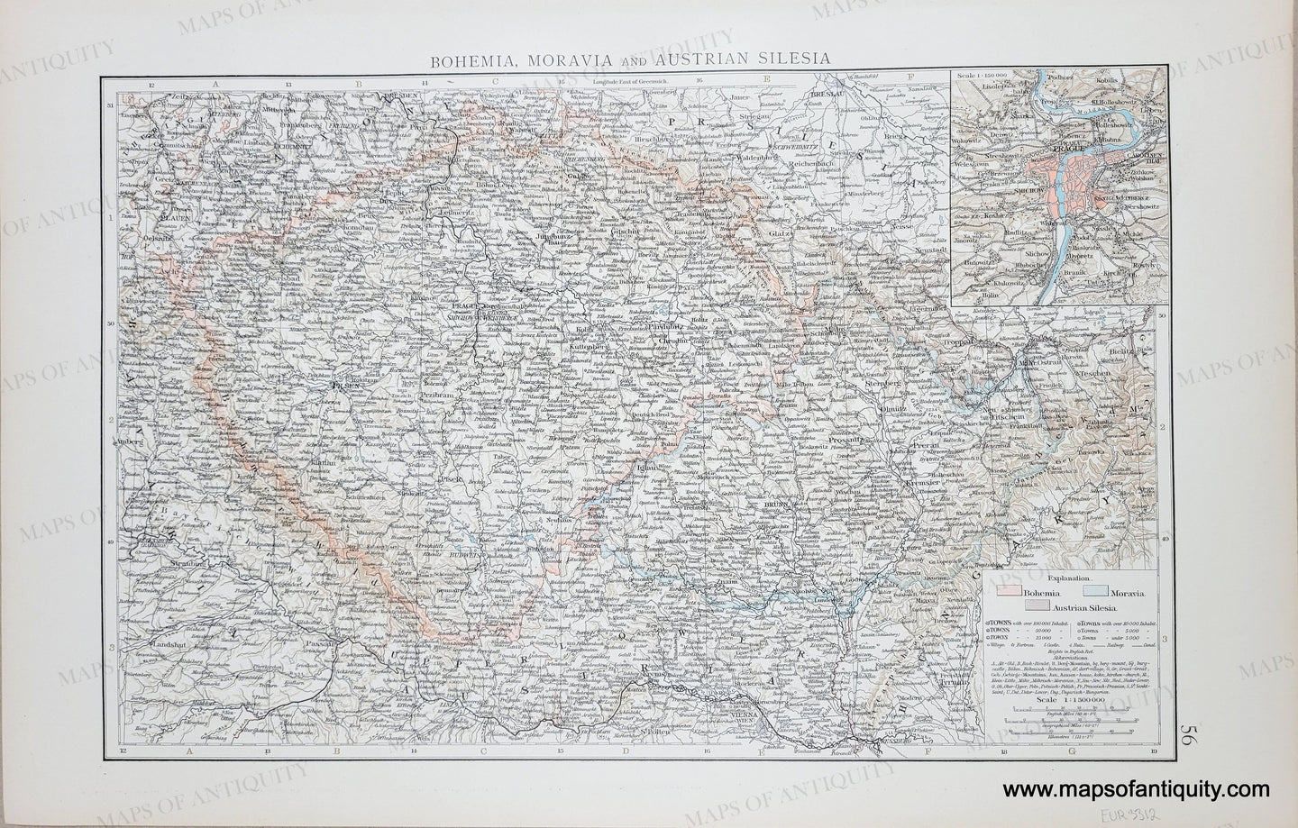 1900 Boehmia Moravia And Austrian Silesia Genuine Antique Map 1900-boehmia-moravia-and-austrian-silesia-genuine-antique-map
