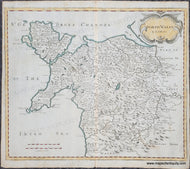 Map of North Wales from 1695 with a decorative border and title at the top. Genuine-Antique-Map-North-Wales-1695-Morden-Maps-Of-Antiquity