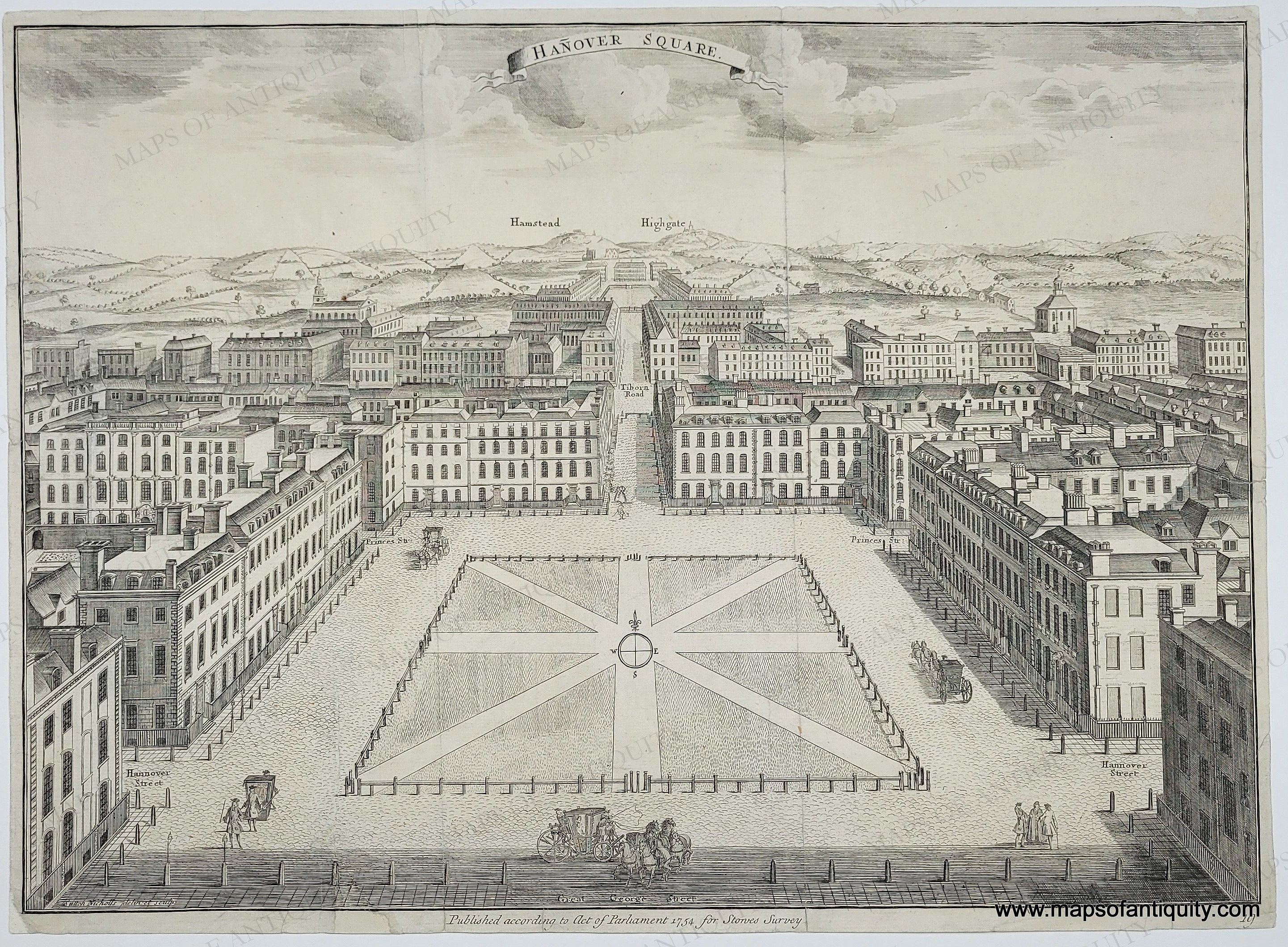 1754 - Hanover Square (London) - Genuine Antique Print – Maps of Antiquity