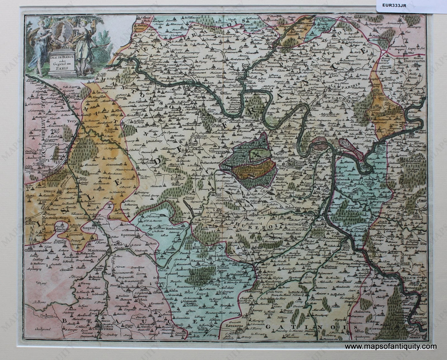 Antique-Hand-Colored-Map-Ile-de-France-oder-Gegend-um-Paris**********-Europe-France-c.-1600-Anonymous-Maps-Of-Antiquity