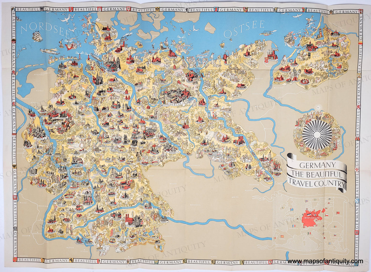 1935 - Germany The Beautiful Travel Country - Genuine Antique Map ...