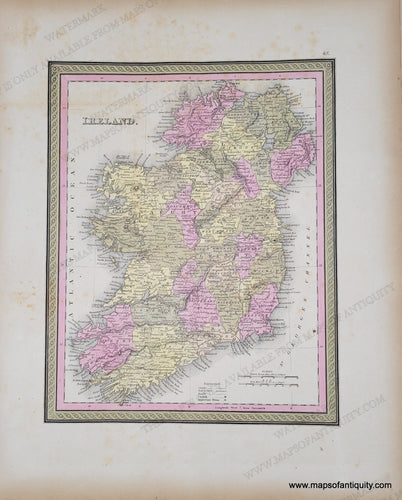 Antique Map with original hand-coloring in tones of green, yellow, and pink. Antique-Hand-Colored-Map-Ireland.--Europe-United-Kingdom-1849-Mitchell-Maps-Of-Antiquity