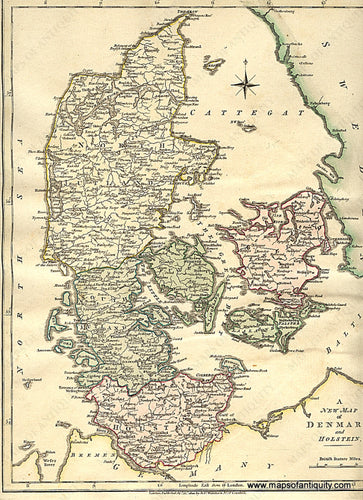 Antique-Hand-Colored-Map-A-New-Map-of-Denmark-and-Holstein.-April-21st-1800.-Europe-Scandinavia-1803-Wilkinson-Maps-Of-Antiquity