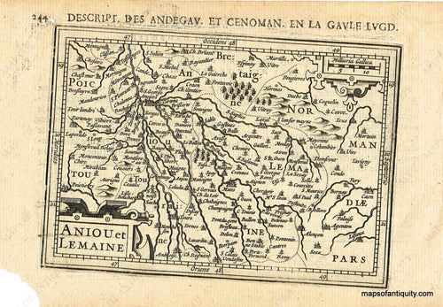 Black-and-White-Antique-Map-Aniou-et-Lemaine-France-****-Europe-France-1616-Petrus-Bertuis-Maps-Of-Antiquity