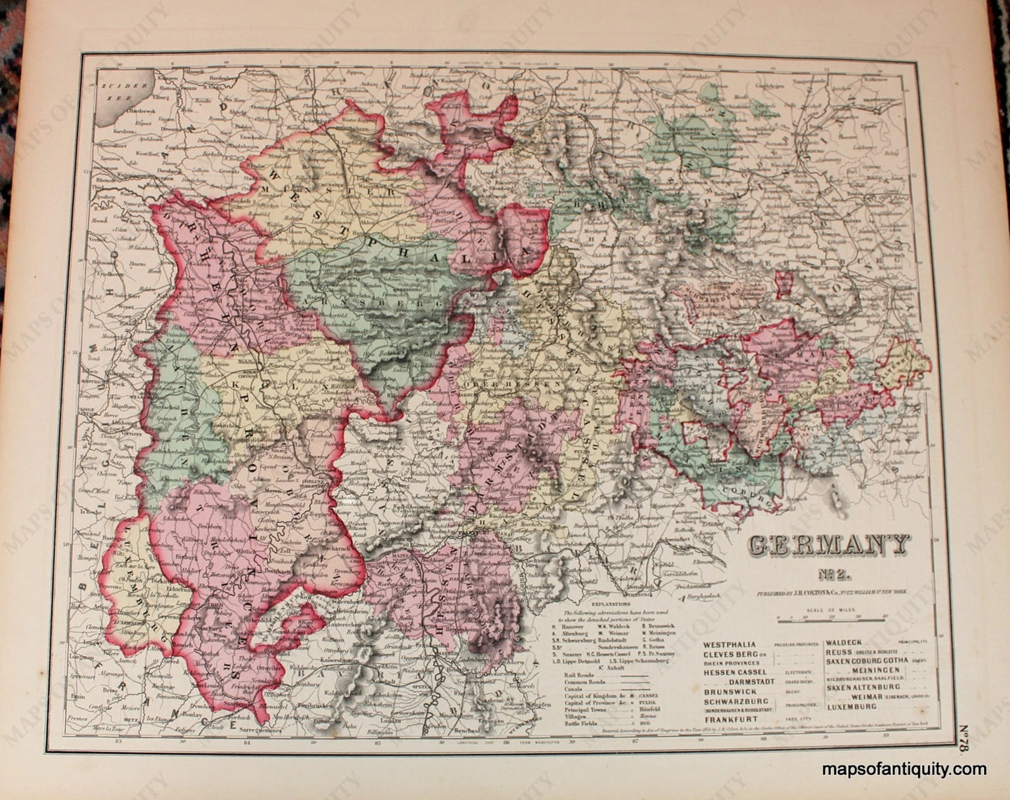 Antique-Hand-Colored-Map-Colton's-Germany-No.-2.-Europe-Germany-1855-Colton-Maps-Of-Antiquity