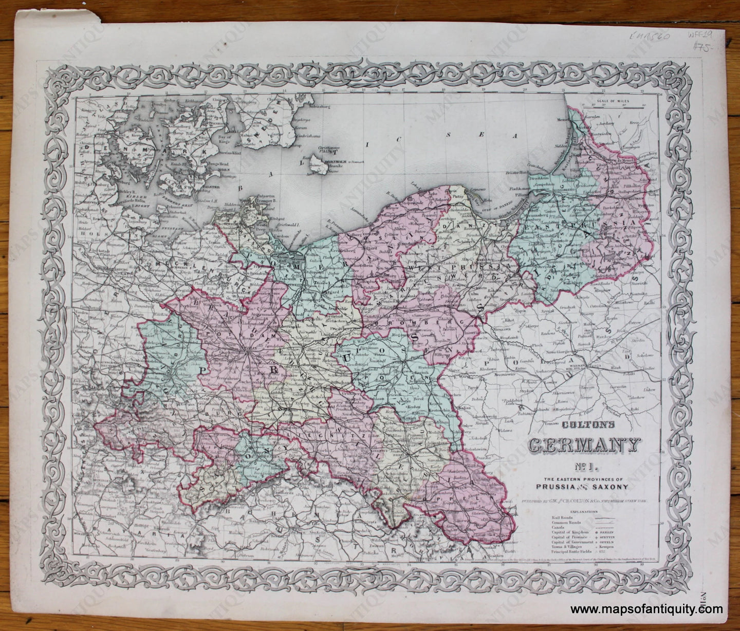 Antique-Hand-Colored-Map-Colton's-Germany-No.-1.-The-Eastern-Provinces-of-Prussia-and-Saxony-Europe-Germany-1855-Colton-Maps-Of-Antiquity