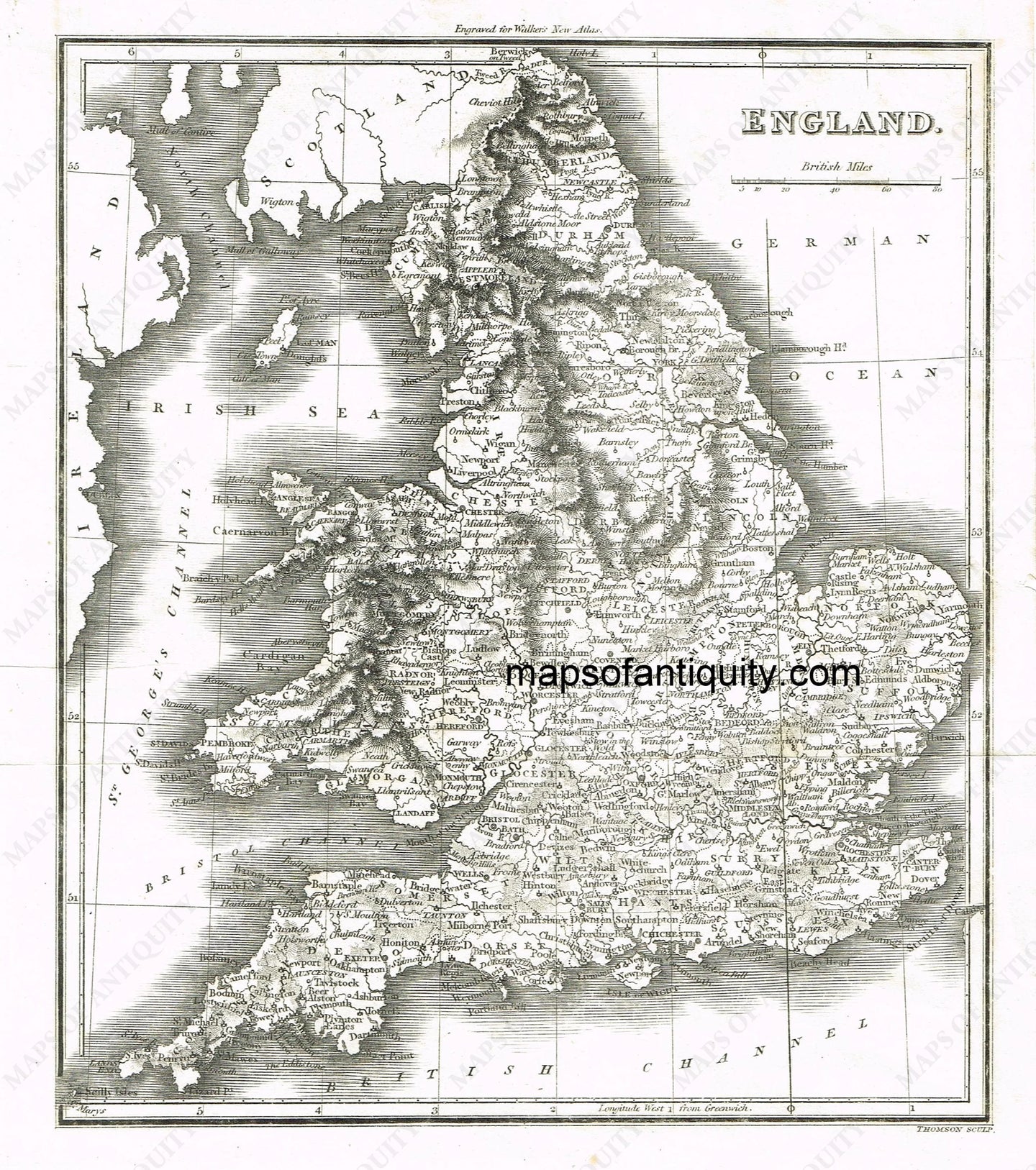 Black-and-White-Engraved-Antique-Map-England.-England--1800-Walker-Maps-Of-Antiquity