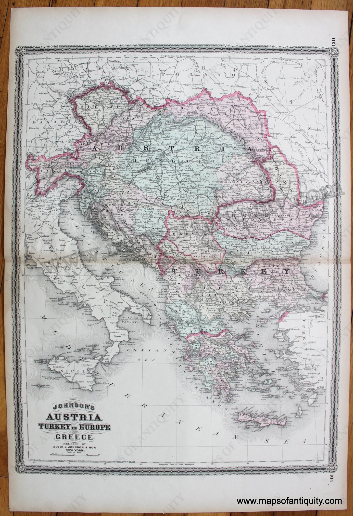 Antique-Map-Austria-Turkey-in-Europe-and-Greece-1880-Johnson-1800s-19th-century-Maps-of-Antiquity