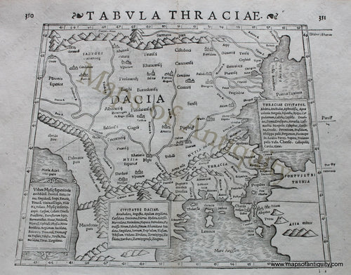 Antique-Black-and-White-Engraved-Map-Tabula-Thraciae---350-351**********-Europe-Greece-1542-Munster-Maps-Of-Antiquity