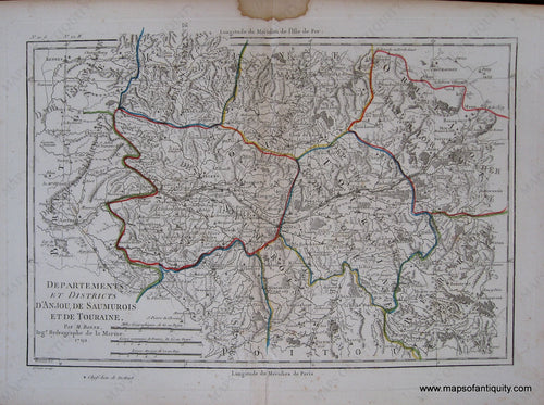 Antique-Black-and-White-Engraved-Map-with-Outline-Color-Departements-et-Districts-d'Anjou-de-Saumurois-et-de-Touraine.-France--1790-Bonne-Maps-Of-Antiquity