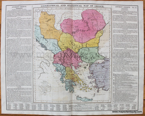 Antique-Hand-Colored-Map-Geographical-and-Statistical-Map-of-[Ancient]-Greece-No.-14--Greece--1821-Lavoisne-Maps-Of-Antiquity