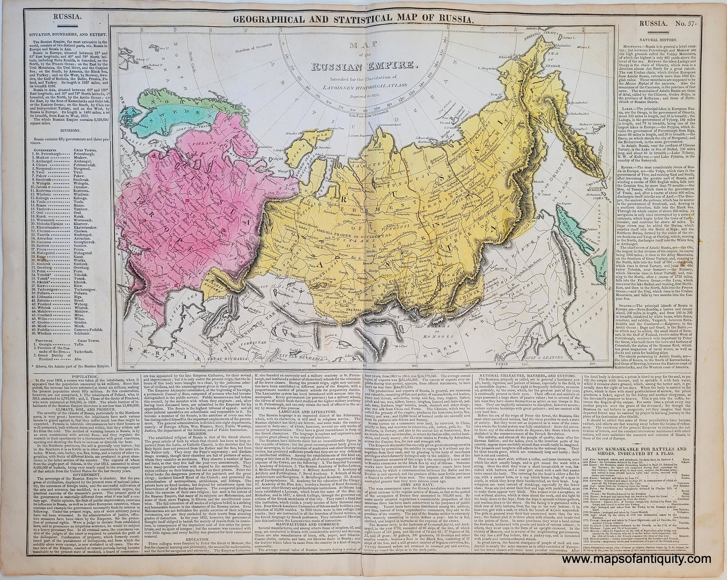 1821 - Geographical and Statistical Map of Russia. No. 57. - Antique Map