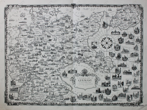 Antique-Black-and-White-Pictorial-Map-A-Pictorial-Map-of-Germany-by-Ernest-Dudley-Chase-**********-Europe-Germany-1935-Ernest-Dudley-Chase-Maps-Of-Antiquity