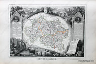 Antique map of the Allier Department of France featuring a map with line coloring at the center surrounded by gorgeous illustrations of notable animals, industries, and people of the region along with some information and statistics. It has a sophisticated aesthetic.
