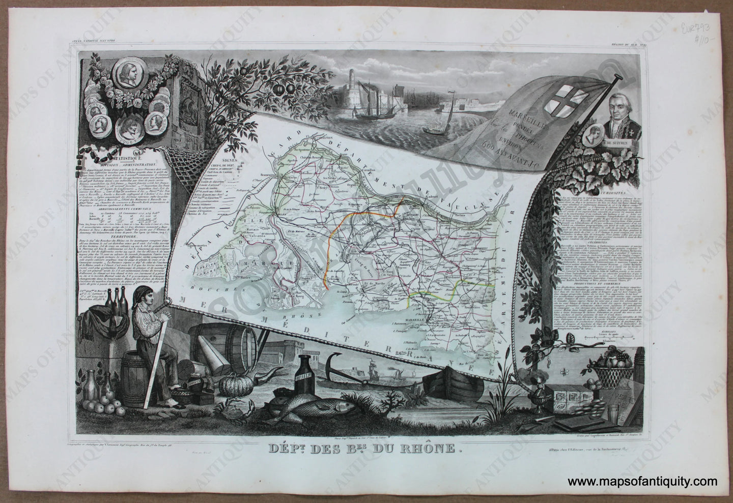 Antique-Map-France-French-Department-Dept.-des-Basses-du-Rhone