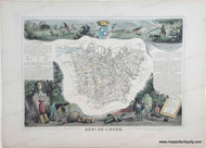 Antique map of the department of Eure in Normandy, France, from 1851 by Levasseur with hand-coloring and illustrations.