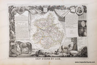 Antique map of Dept d'Eure-et-Loir of France with decorative elements and text.