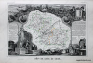Antique-Hand-Colored-Map-Dept.-de-Loir-et-Cher.-Europe-France-1851-Levasseur-Maps-Of-Antiquity