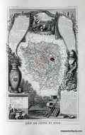 1851 - Dept. de Seine et Oise (Countryside around Paris, France) - Antique Map