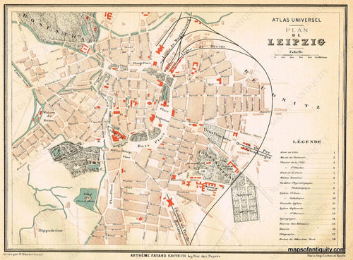 Antique-Printed-Map-Plan-de-Leipzig-Europe-Germany-1877-Fayard-Maps-Of-Antiquity