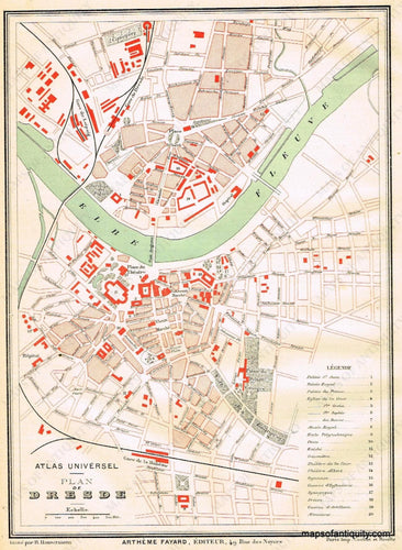 Antique-Map-Plan-City-Dresden-Germany-Fayard-1877-1870s-1800s