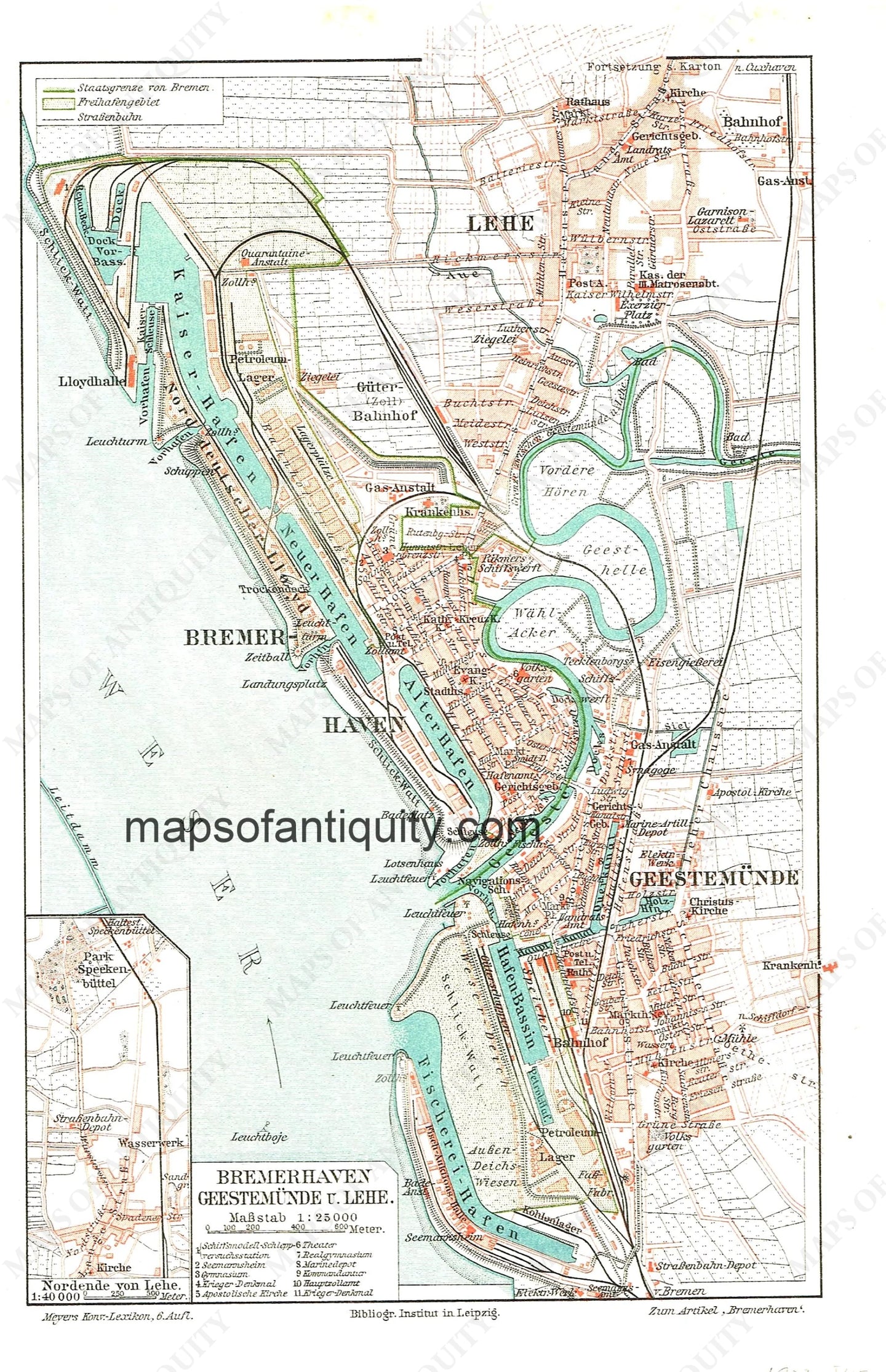 Antique-colored-map-Bremerhaven-Germany-Europe-Germany-1905-Brockhaus-Maps-Of-Antiquity