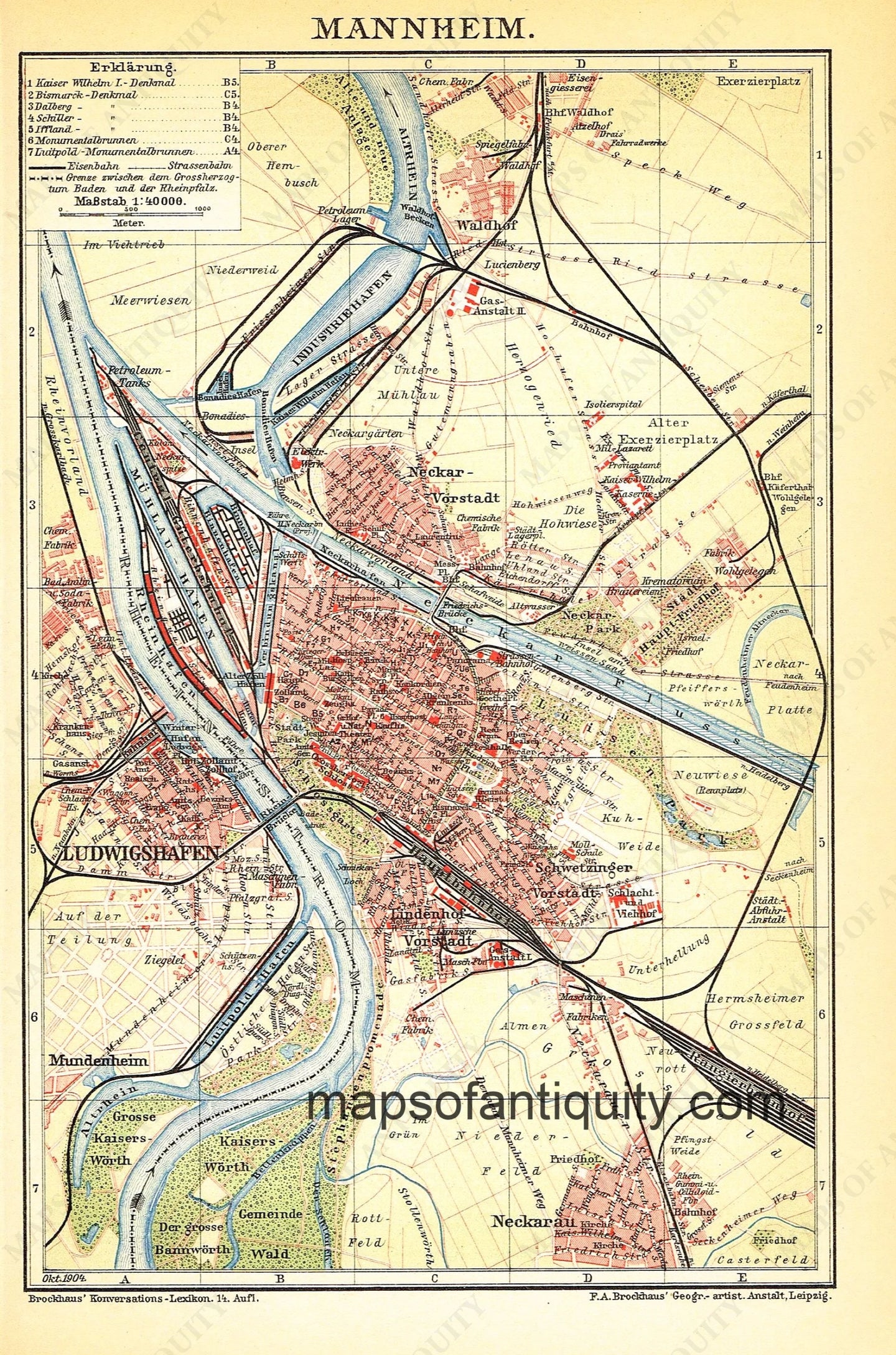 Antique-colored-map-Mannheim-Germany-Europe-Germany-1904-Brockhaus-Maps-Of-Antiquity