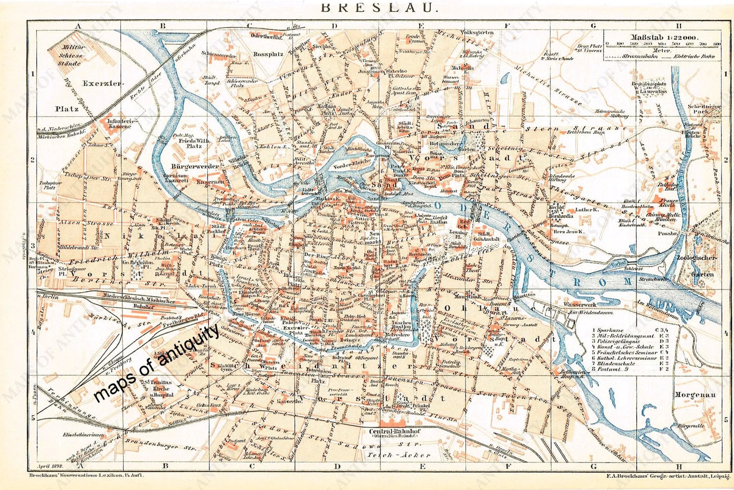 Antique-Printed-Map-Breslau-Europe-Poland-1896-Brockhaus-Maps-Of-Antiquity