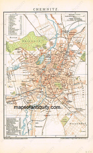 Antique-Printed-Map-Chemnitz-Europe-Germany-1892-Brockhaus-Maps-Of-Antiquity