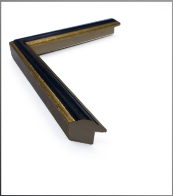 Wood Frame Black with Double Gold, rounded, for Medium Pieces, 12 x 14 to 16 x 20 inches