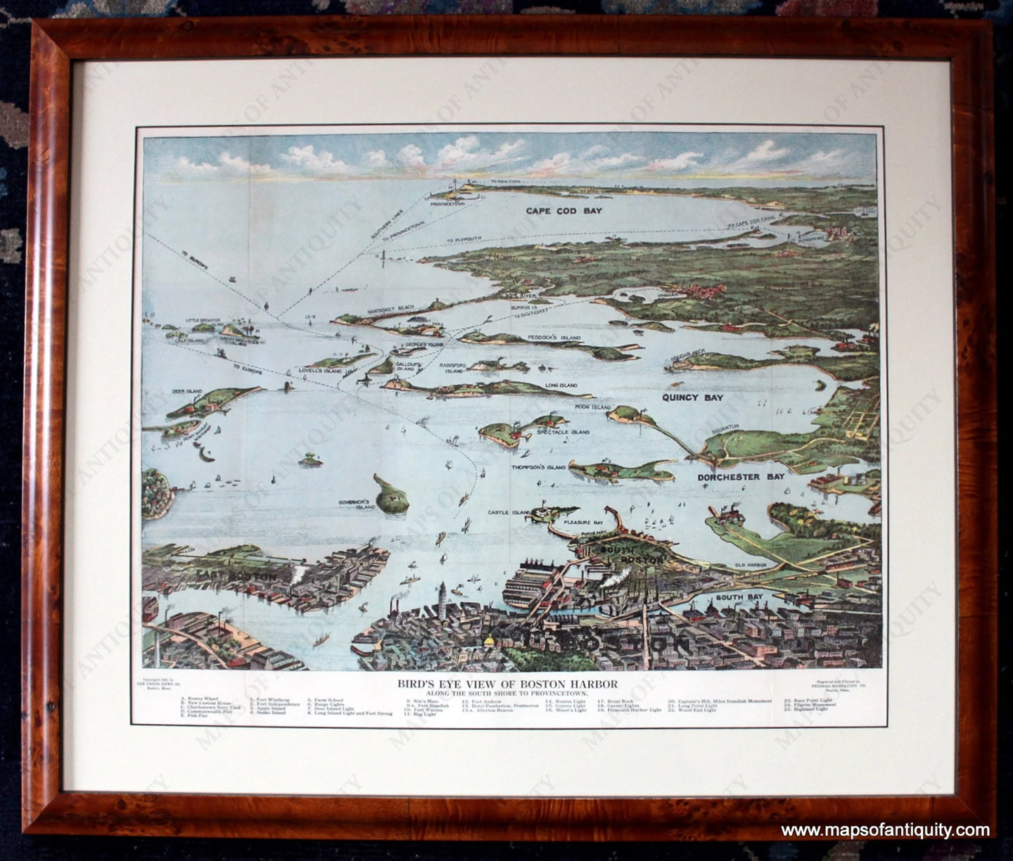 Framed-Reproduction-Bird's-Eye-View-of-Boston-Harbor---Reproduction-Holiday-Gift-Reproductions-Reproduction-Federal-Engraving-Co.-Maps-Of-Antiquity