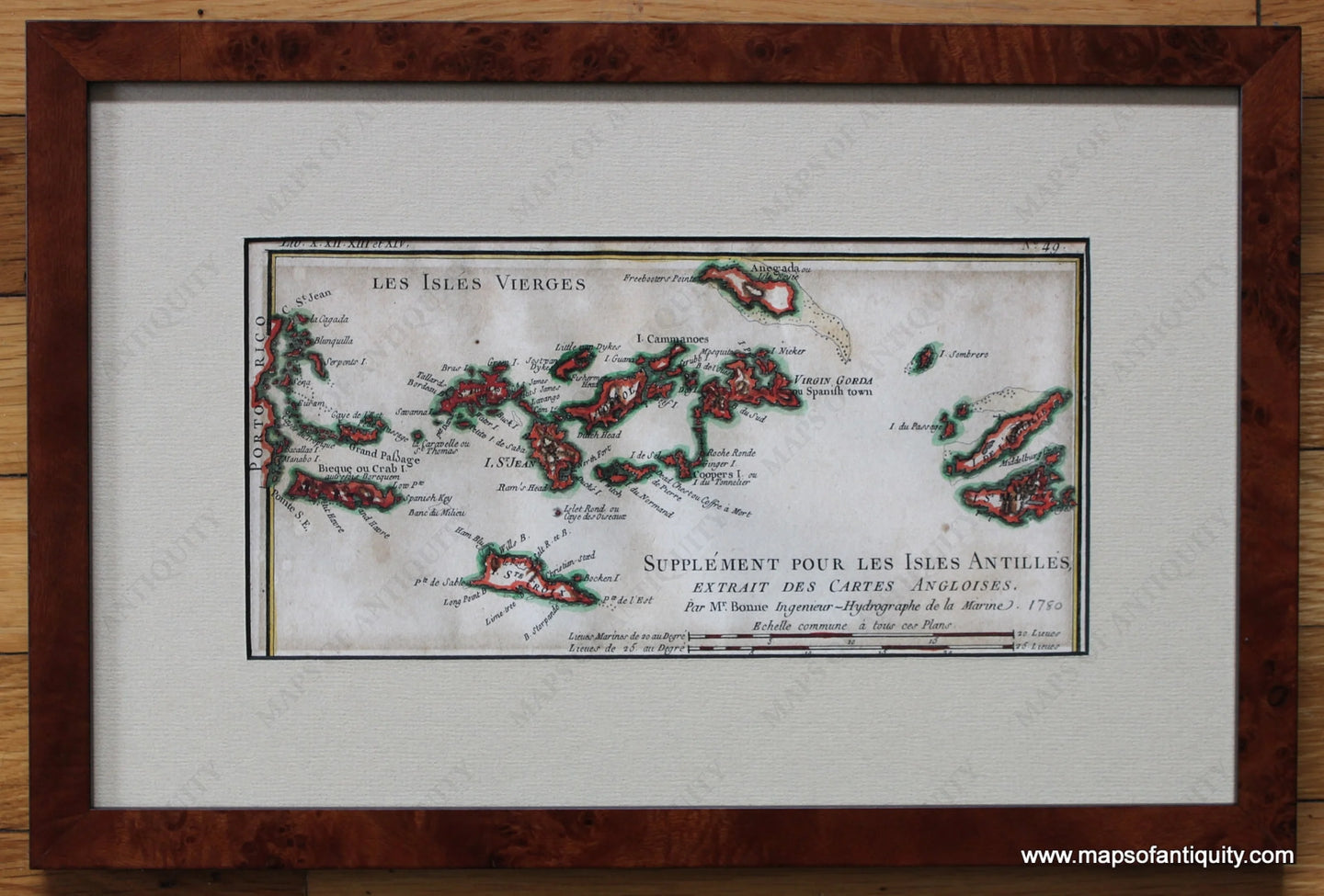 Framed-Color-Reproduction-Les-Isles-Vierges-Supplement-pour-les-Isles-Antilles-Extrait-des-Cartes-Angloises---Reproduction-Gift--Reproduction-Framed-Color--Maps-Of-Antiquity