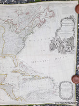 Load image into Gallery viewer, Right side of Large handsome map of North America covering from the Windward Islands in the Caribbean to Baha California and Newfoundland to the top of South America. Genuine-Antique-New-Map-North-America-with-West-India-Islands-Pownall-1783-Sayer-Bennett-Maps-Of-Antiquity
