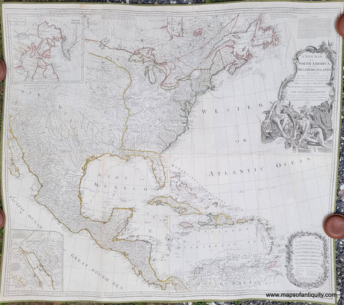 Large handsome map of North America covering from the Windward Islands in the Caribbean to Baha California and Newfoundland to the top of South America. Genuine-Antique-New-Map-North-America-with-West-India-Islands-Pownall-1783-Sayer-Bennett-Maps-Of-Antiquity
