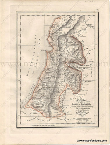 Genuine-Antique-Map-The-Land-of-Canaan-from-the-first-plantation-thereof-after-the-Flood,-to-its-subjugation-by-Moses-and-Joshua-1823-J.-Wyld-Maps-Of-Antiquity