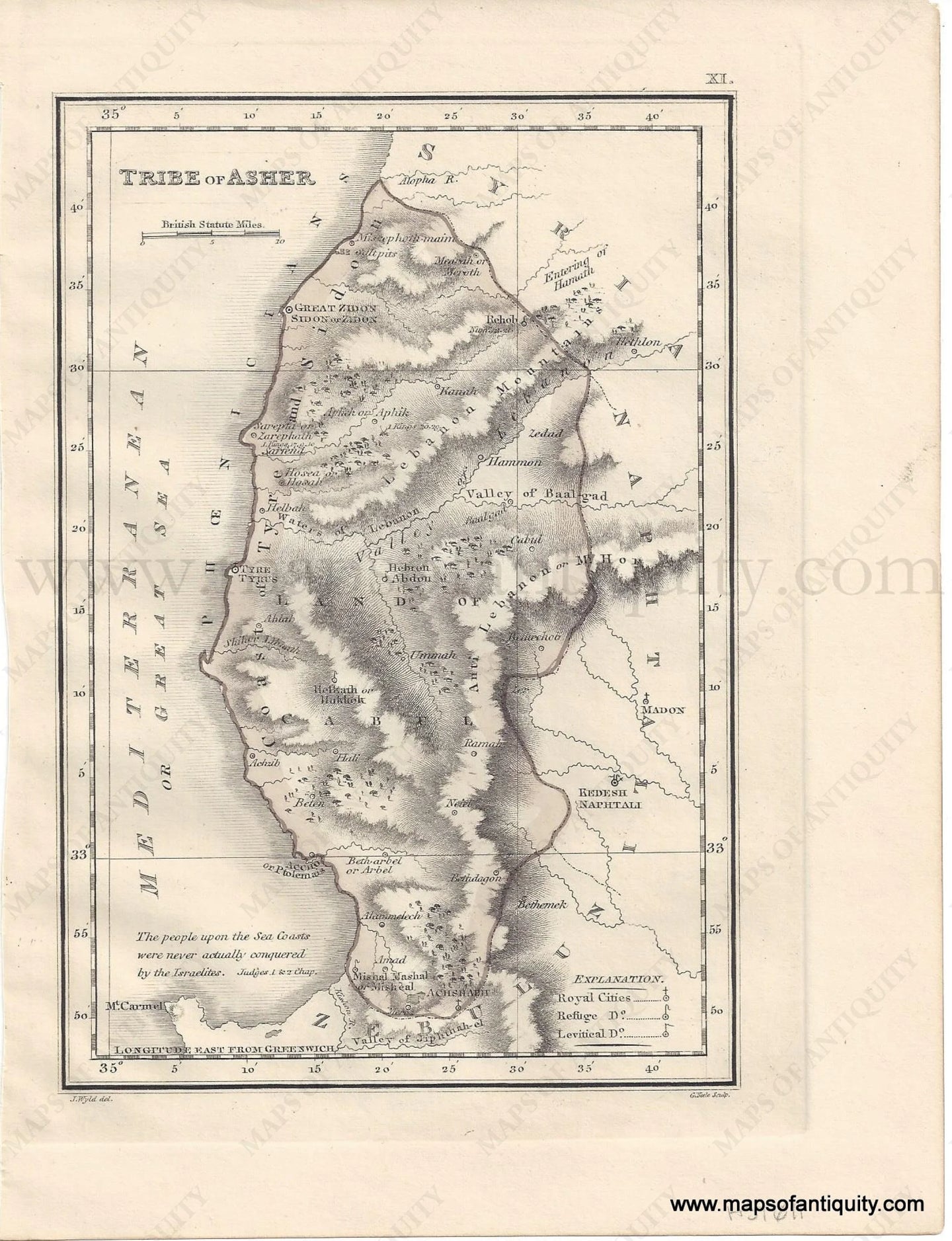 Genuine-Antique-Map-Tribe-of-Asher,-on-an-extended-scale-1823-J.-Wyld-Maps-Of-Antiquity