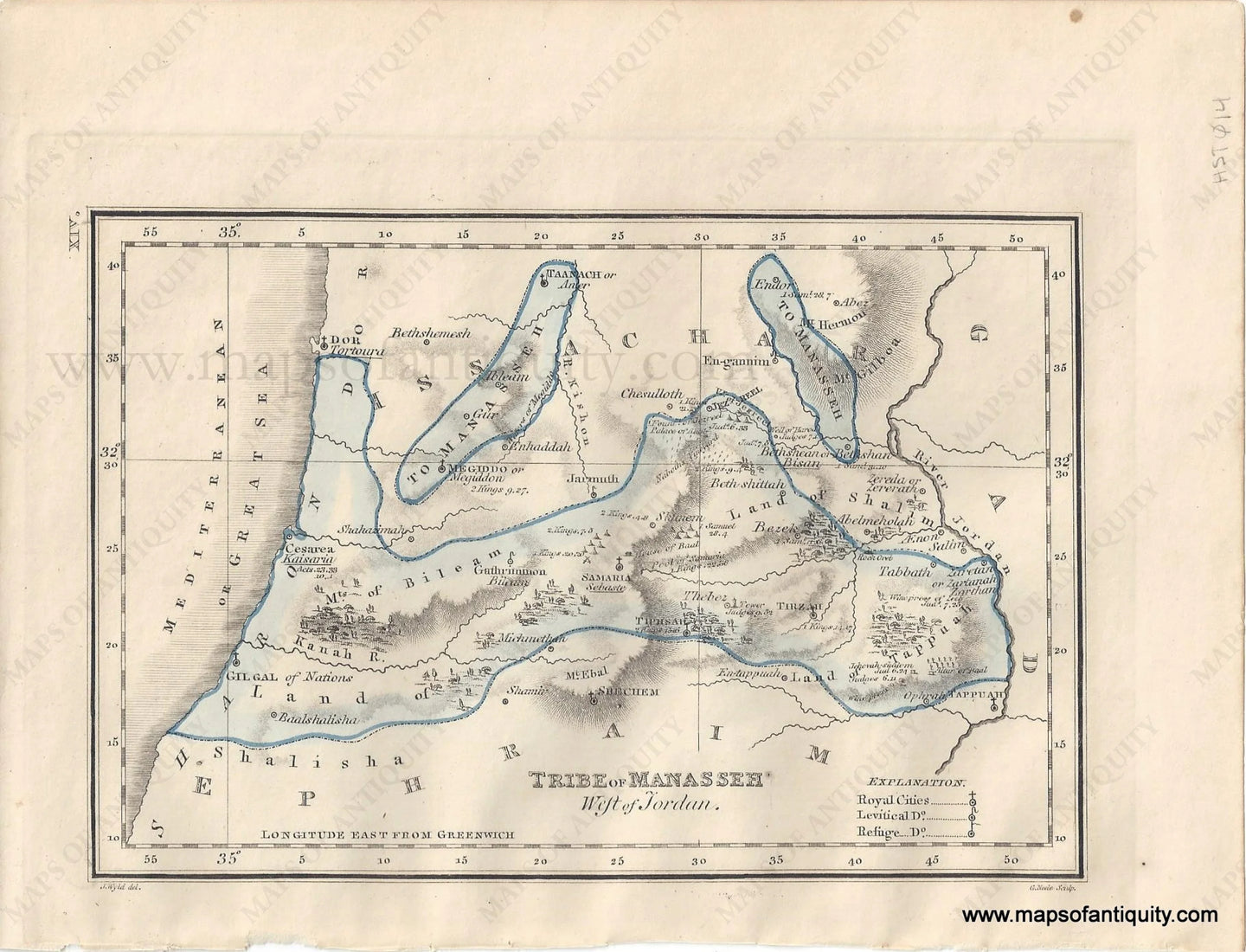 Genuine-Antique-Map-Tribe-of-Manasseh,-West-of-Jordan,-on-an-extended-scale-1823-J.-Wyld-Maps-Of-Antiquity