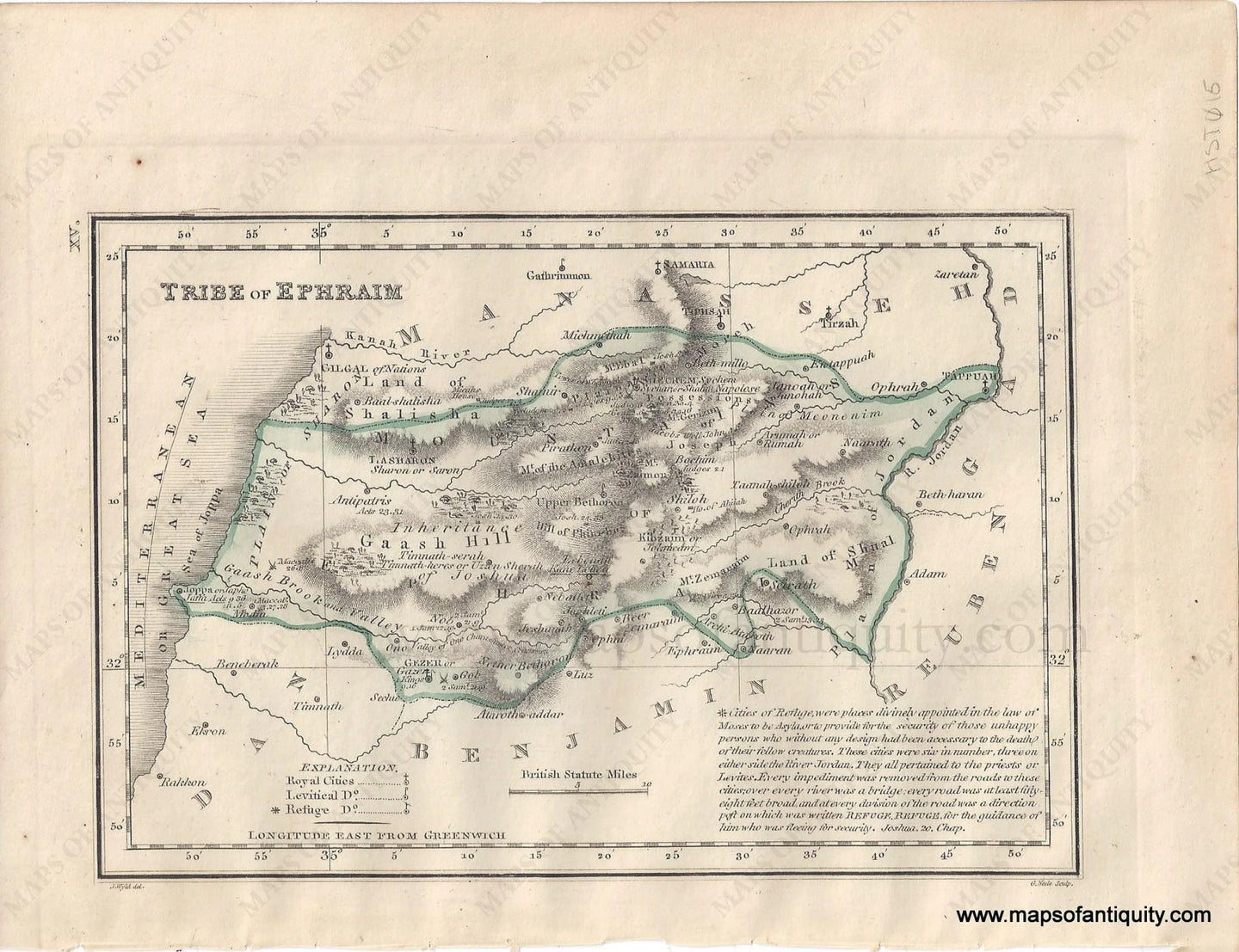 Genuine-Antique-Map-Tribe-of-Ephraim,-on-an-extended-scale-1823-J.-Wyld-Maps-Of-Antiquity