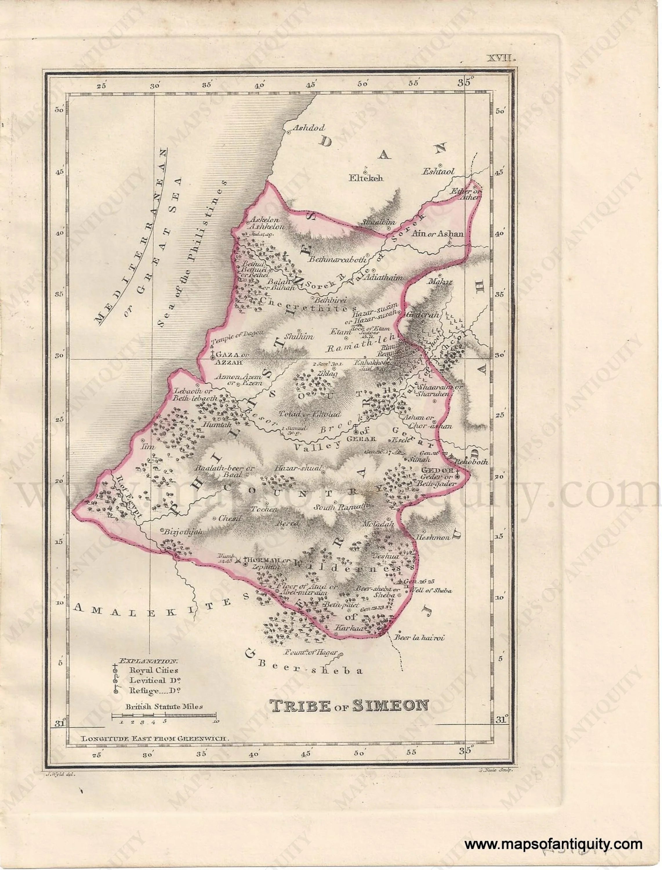 1823 - Tribe of Simeon, on an extended scale - Antique Map – Maps of ...