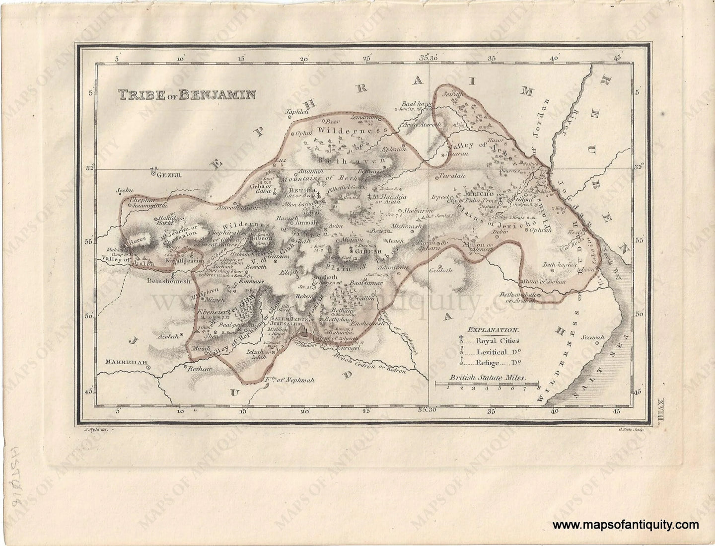 Genuine-Antique-Map-Tribe-of-Benjamin,-on-an-extended-scale-1823-J.-Wyld-Maps-Of-Antiquity