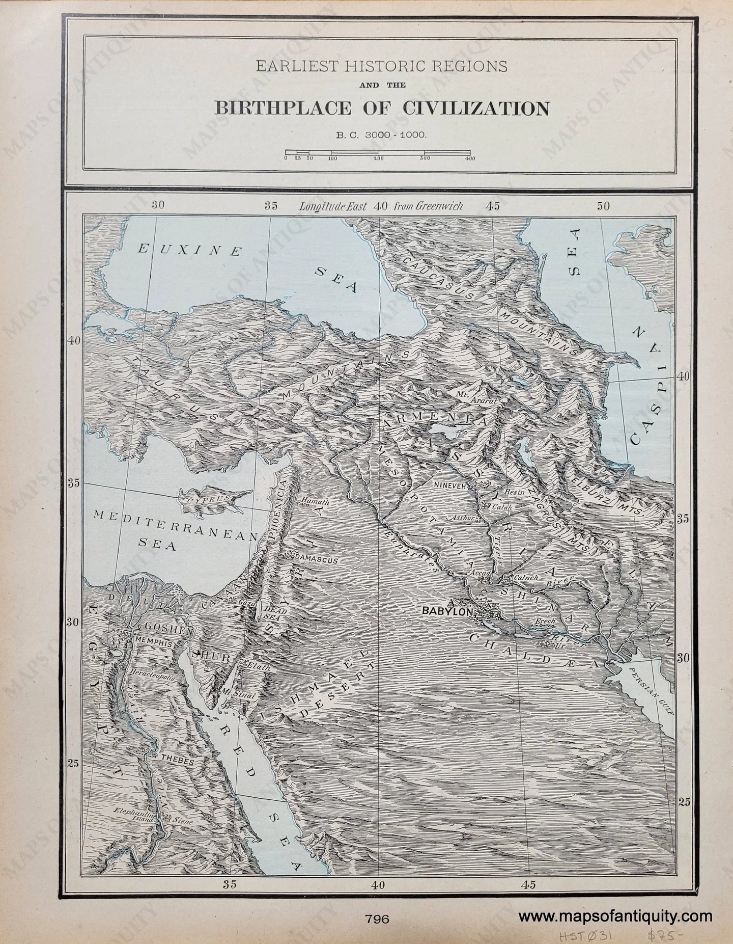 Genuine-Antique-Map-Earliest-Historic-Regions-and-the-Birthplace-of-Civilization-B-C-3000---1000-verso-Star-Map-No-6-South-Polar-1903-Cram-Maps-Of-Antiquity