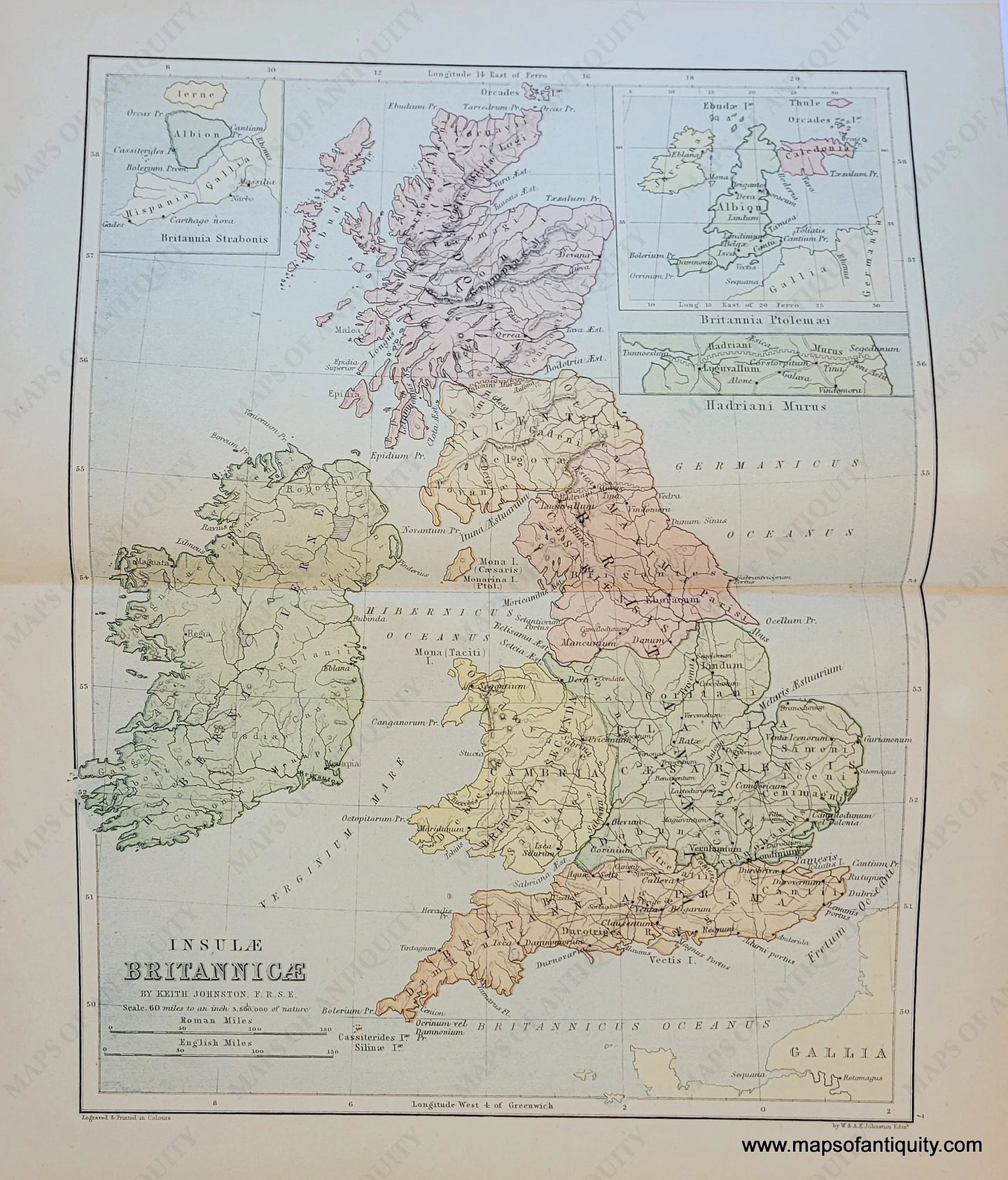 Genuine-Antique-Map-Britannia-1910-Johnston-Maps-Of-Antiquity