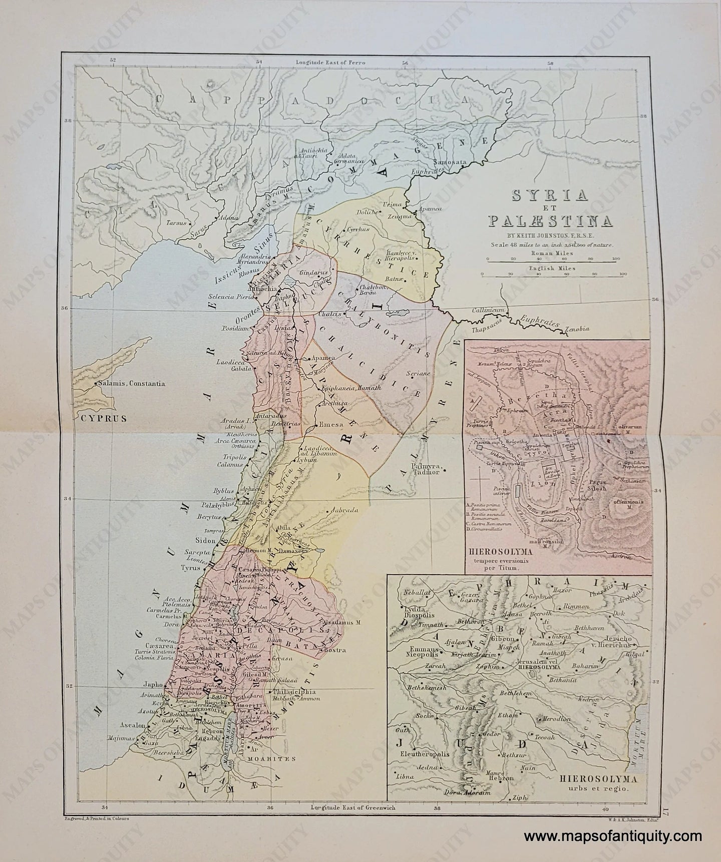 Genuine-Antique-Map-Syria-et-Palestina-1910-Johnston-Maps-Of-Antiquity