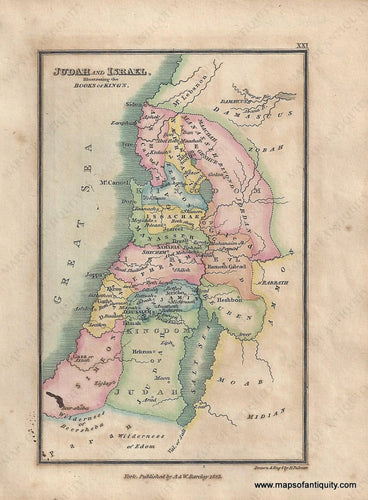 Genuine-Antique-Map-Judah-and-Israel-Illustrating-the-Books-of-Kings--1823-Palmer-Maps-Of-Antiquity