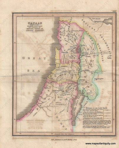 Genuine-Antique-Map-Canaan-Adapted-to-the-Gospel-History-and-Exhibiting-the-Principal-Travels-of-Jesus-Christ-1823-Palmer-Maps-Of-Antiquity