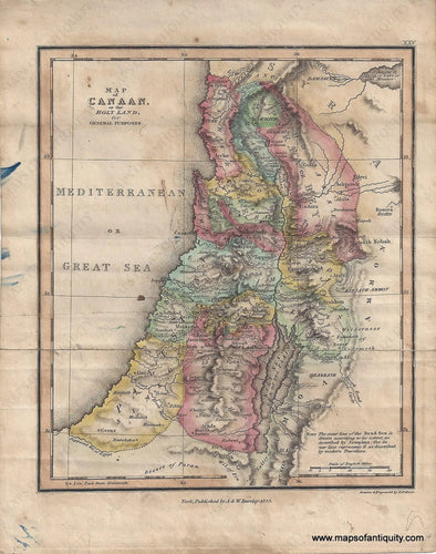 Genuine-Antique-Map-Map-of-Canaan-or-the-Holy-Land-for-General-Purposes-1823-Palmer-Maps-Of-Antiquity