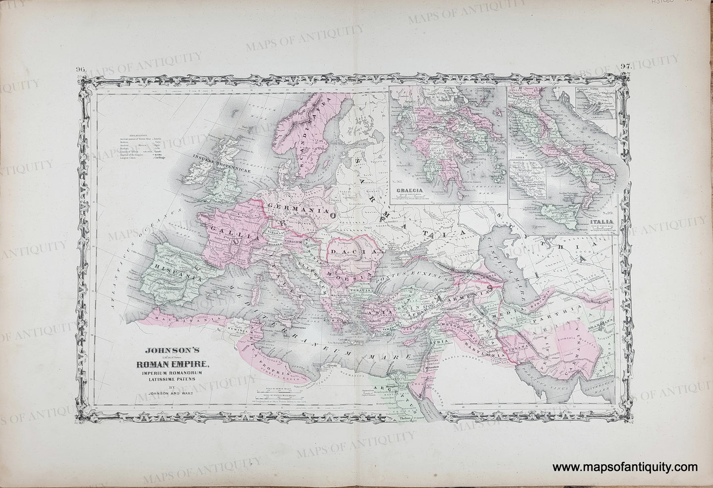 1863 - Johnson's Roman Empire, Imperium Romanorum Latissime Patens - Antique Map