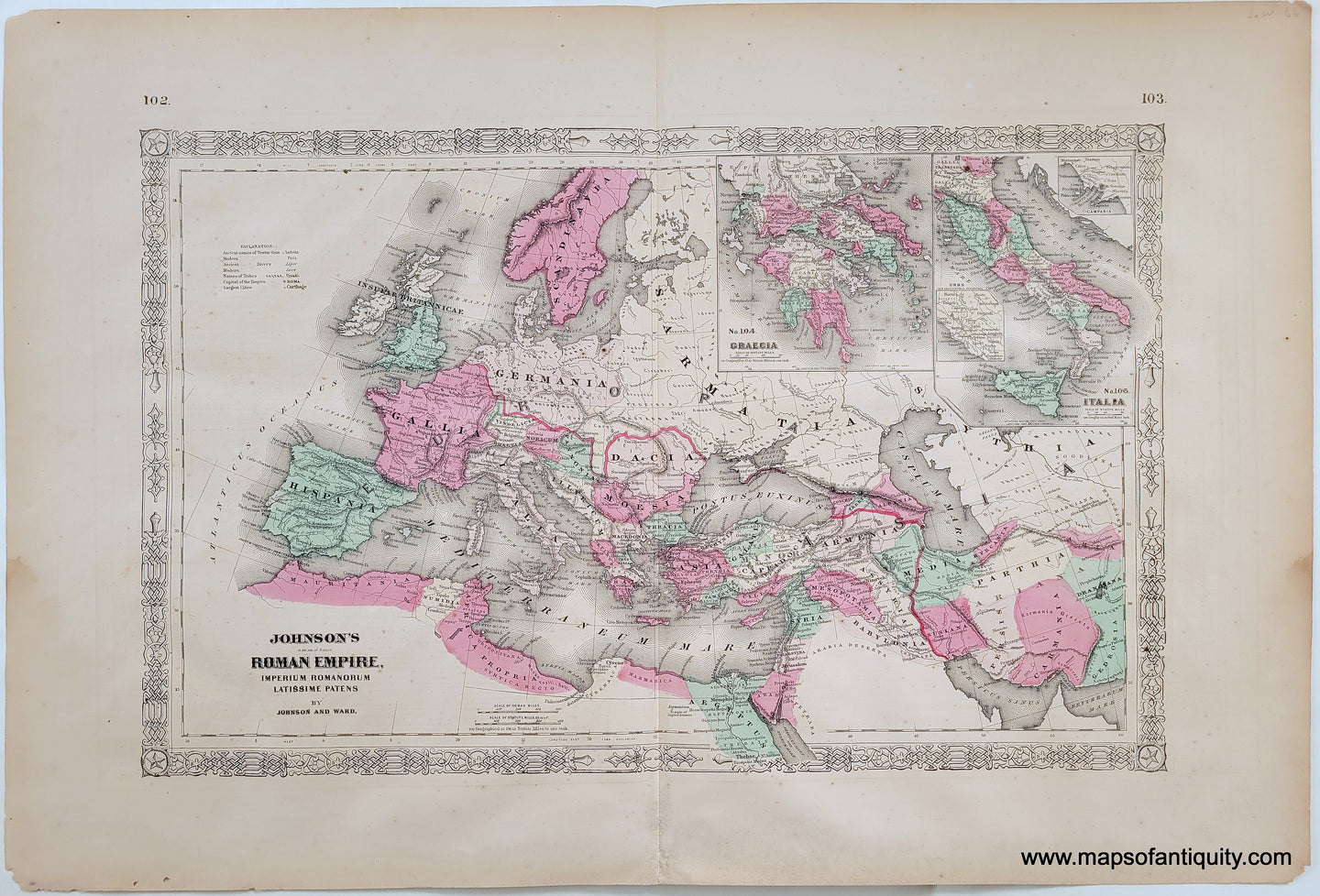 Antique-Map-Johnson's-Roman-Empire-Imperium-Romanorum-Latissme-Patens-1866-1800s-19th-century-johnson-browning-maps-of-Antiquity