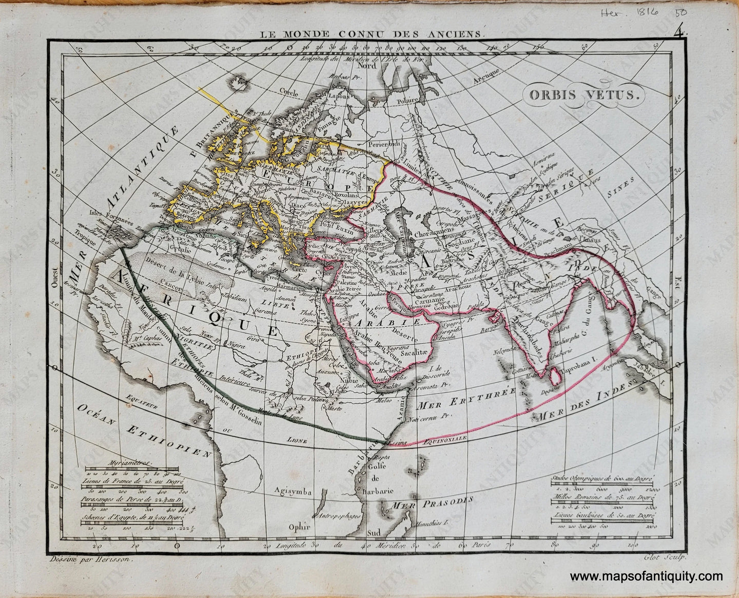 Genuine-Antique-Map-World-as-known-in-Ancient-Times-Le-Monde-Connu-des-Anciens-Middle-East-Holy-Land-Anicent-World-1816-Herisson-Maps-Of-Antiquity-1800s-19th-century